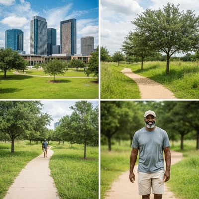 Diverse scenery on Houston's outdoor trails, with urban parks and serene nature reserves blending seamlessly.